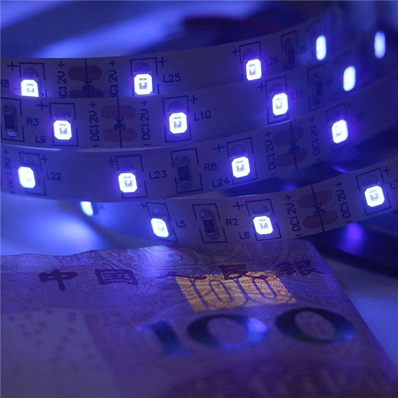 12V UV ультрафиолетовая 395 405nm Светодиодная лента 2835/3528 SMD 60led/m IP20 IP65