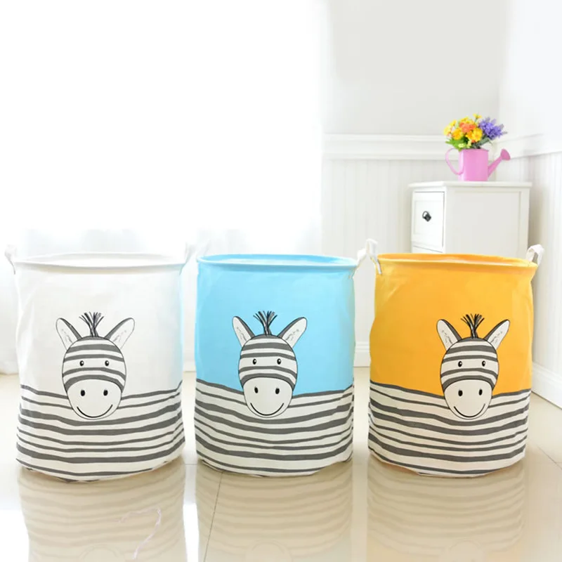 

Waterproof Cotton Linen Storage Box Collapsible Multi-colored Striped Cute Donkey Pattern Large Capacity Clothes Storage Bag
