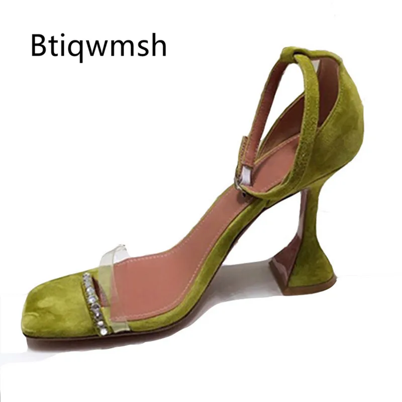 

2019 Chic Design Gladiator Sandals Women Open Toe Rhinestone Crystal Ring Pvc Strange High Heel Shoes Woman Sexy Party Shoes