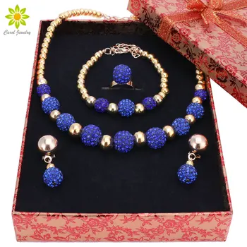 

High Quality Gold Color Jewelry Set Nigerian Wedding African Beads Costume Jewelry Bracelet Earrings Necklace Ring+Gift Boxes