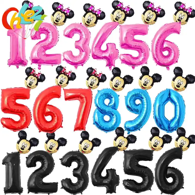 32 дюймовый мини Микки и Минни Маус головы + воздушные шарики розового синего, красного, черного цвета рисунок От 1 до 8 лет детей Для мальчиков...
