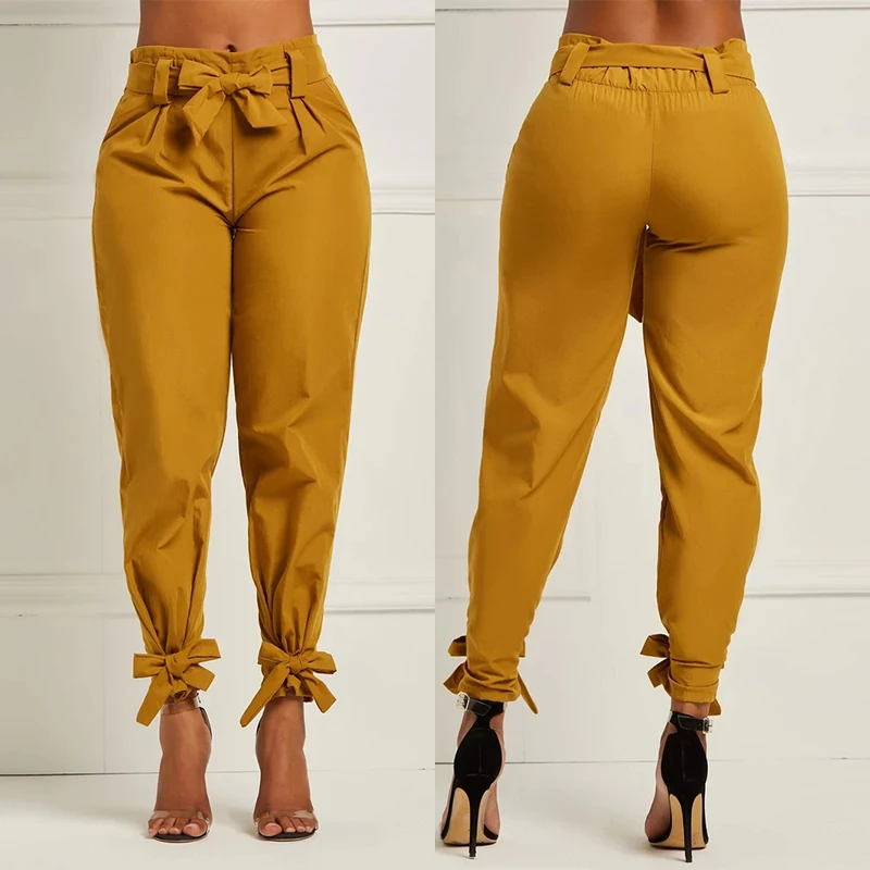 Брюки Женские однотонные брюки с высокой талией тонкие облегающие Свободные повседневные женские узкие брюки с поясом