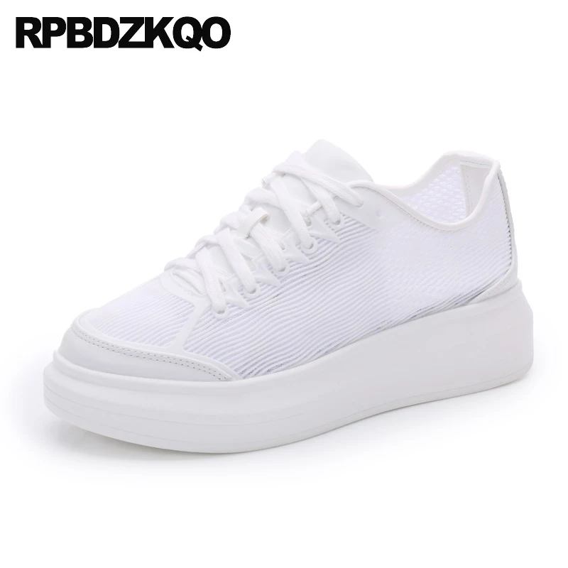 

harajuku lace up flats breathable creepers platform shoes women thick sole trainers muffin size 35 elevator white mesh sneakers