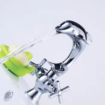 

fashion total brass dolphin unique design hot and cold chrome Bathroom Sink Faucets Mixers &Taps