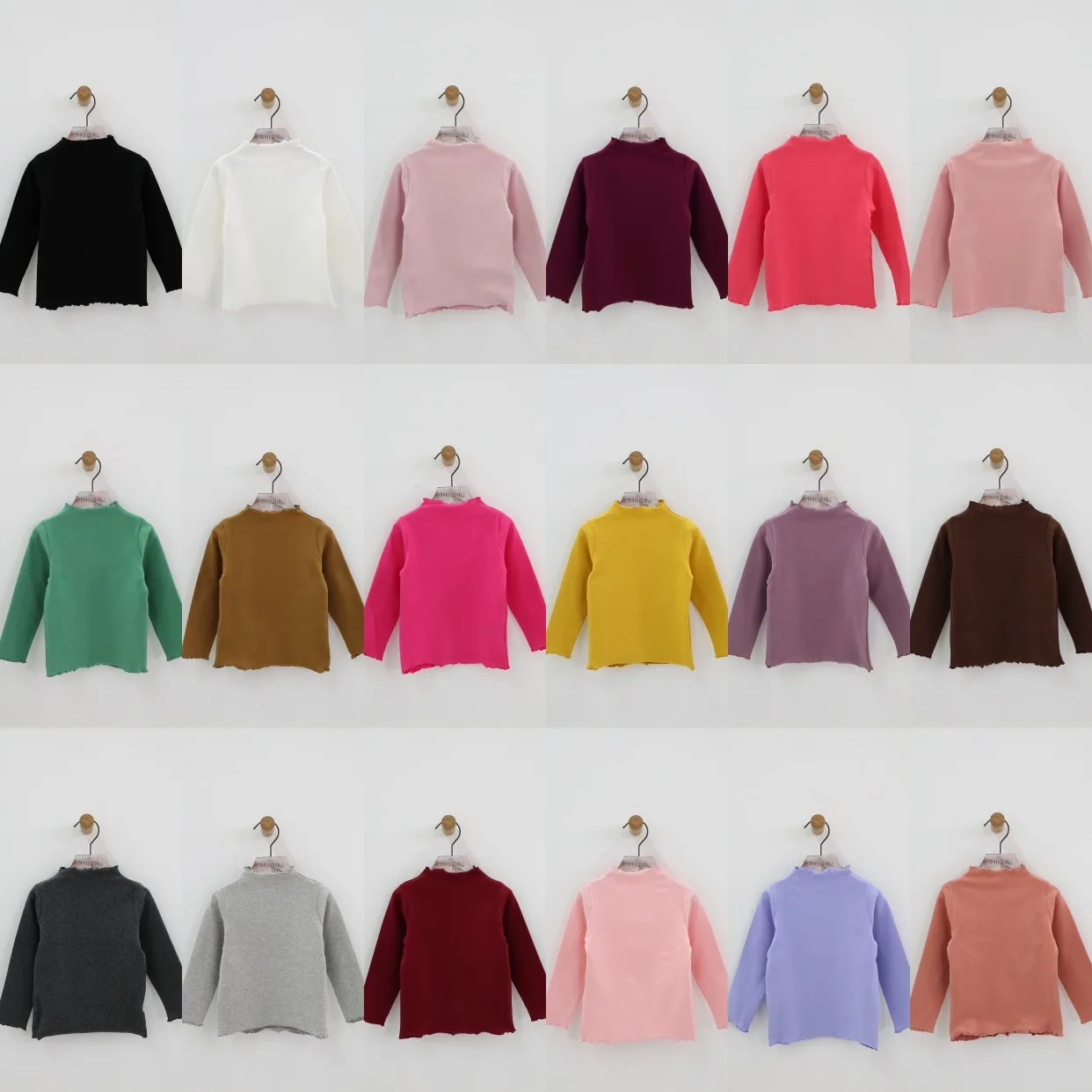 

Children's cotton bottoming shirt spring models 2019 solid color wooden ear girls stretch T-shirt long sleeves