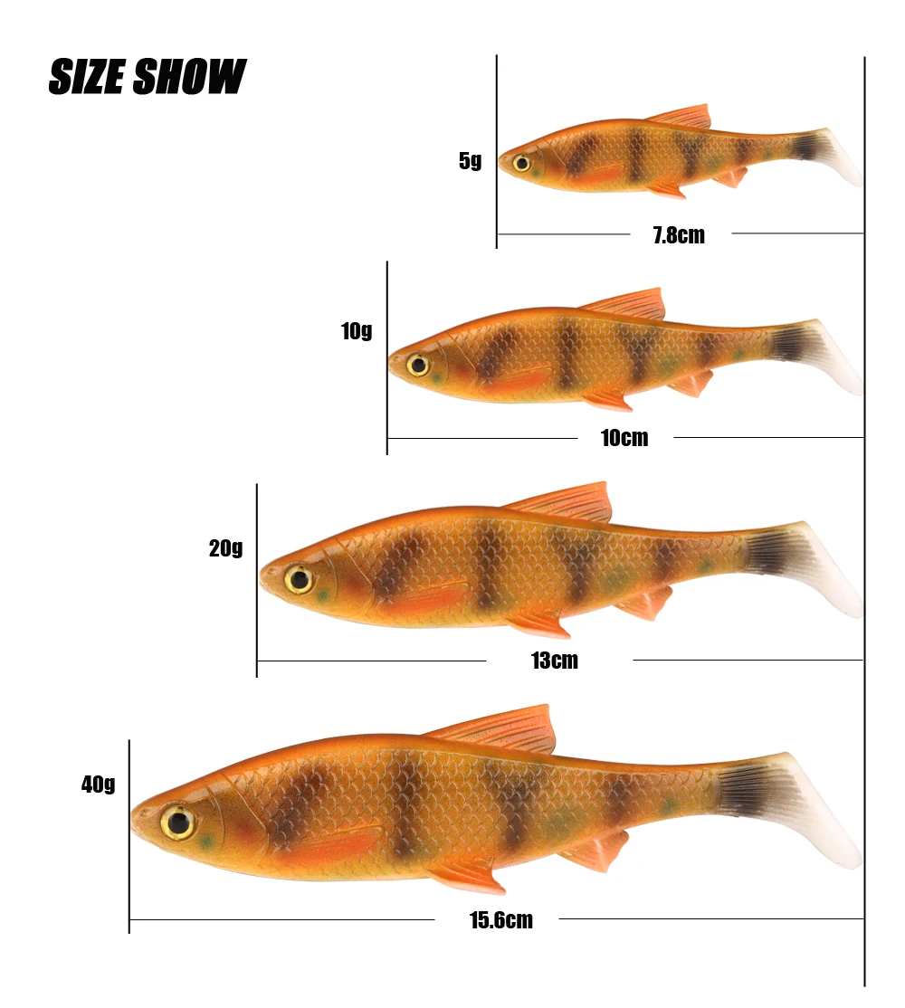 RoseWood 3D soft lure isca artificial wobbler 5g10g20g40g Lifelike Roach Paddle Tail Soft Bait perfect baitfish 6 colors  (5)