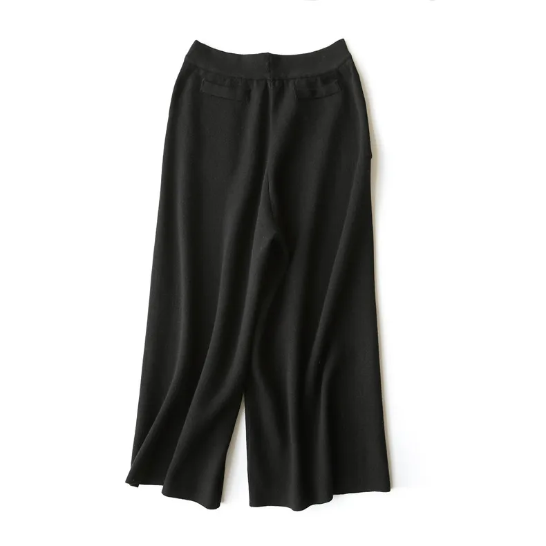 INNASOFAN широкие брюки для женщин осень-зима трикотажные брюки высокая талия Евро-американская мода шикарные теплые брюки с карманами