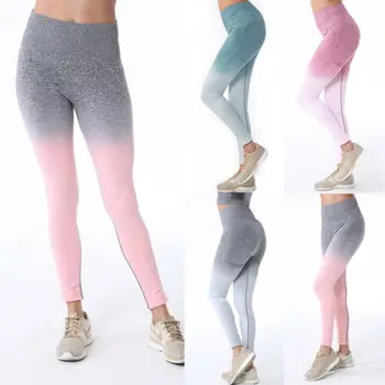 

Summer New Casual Hip Push Up Omber Seamless Pants Women Gym Pants Compression Tights Stretchy High Waist Run Fitness Trousers