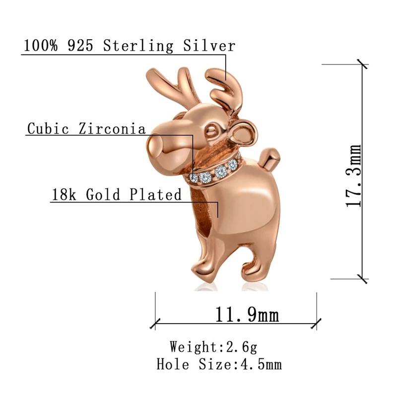 Sambaah Рождество олень Шарм 925 пробы серебряные счастливые бусины с оленями для Пандора стиль рождественские подарки браслет