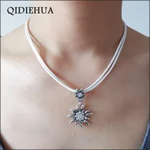 Новинка, модное серебряное ожерелье из подсолнечника, подвеска, блестящие белые стразы, ожерелье для женщин, Октоберфест, веревочная подвеска, чокер, опт