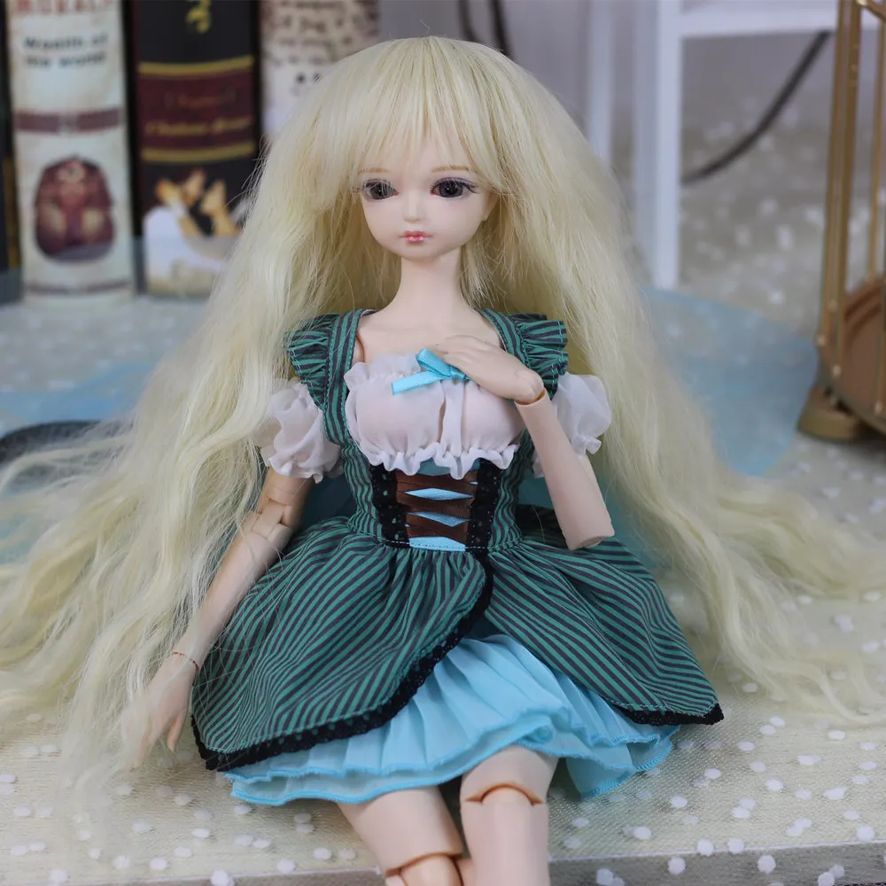 

Outfit for 1/4 bjd 45cm doll sweet girl clothes blue dress lolita dress with lace forturn days toy gift
