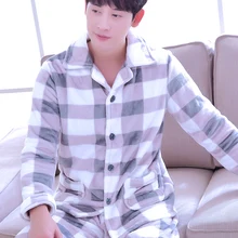 Домашняя одежда из кораллового флиса для взрослых, Мужская зимняя теплая ночная рубашка, уплотненная фланель, костюм из кораллового флиса с длинными рукавами, большие размеры D-2077