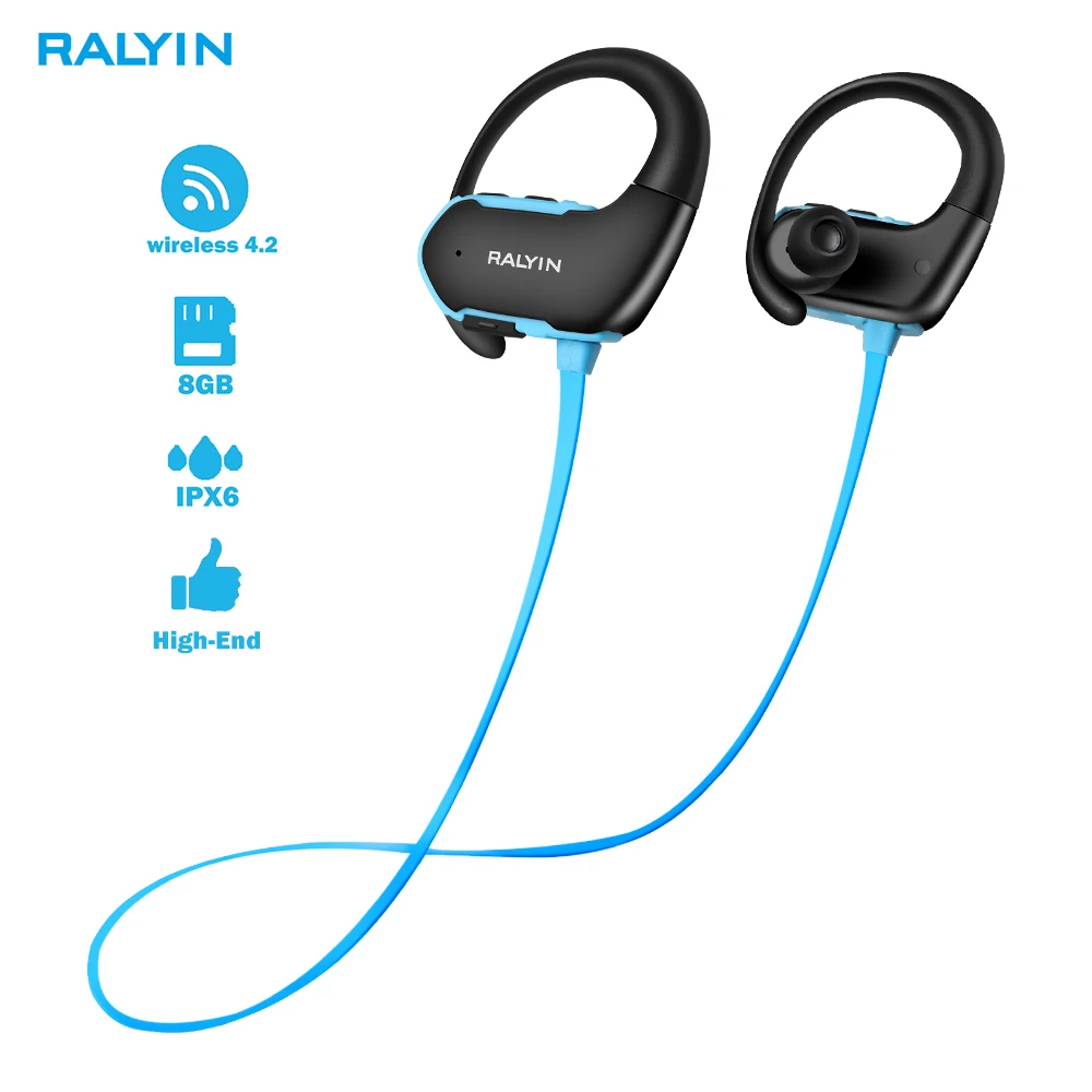 Ralyin 8G Mp3 Player IPX7 Waterproof Wireless Earphones sport bluetooth 4.2 earphone MP3 headset Headphones With Mic for xiaomi