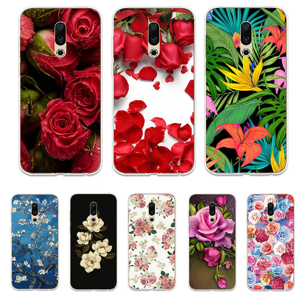 Красивый силиконовый чехол с цветами для телефона Couqe Fundas Meizu 15 16 Lite Plus 16X Note 8 Pro 6 7X8