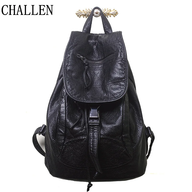 

2018 New Designer Washed Leather Bag High-grade Soft Leather Women Backpacks Bolsos Mujer School Backpack for Girls Travel Bag