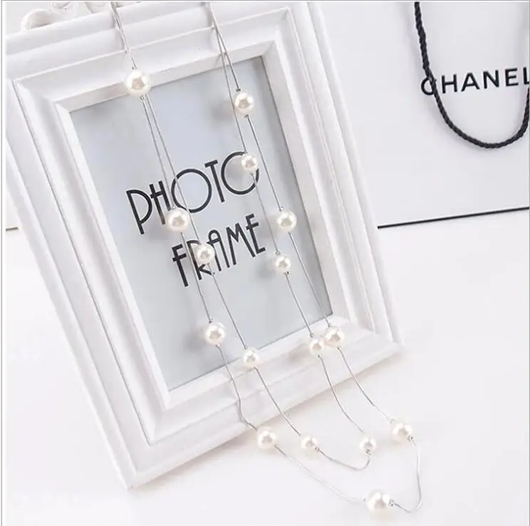

2019 Fashion Imitation Natural Multi-layer Double-Layer Pearl Necklace Sweater Chain Women's Fine Jewelry Girls Gifts Prom Dress