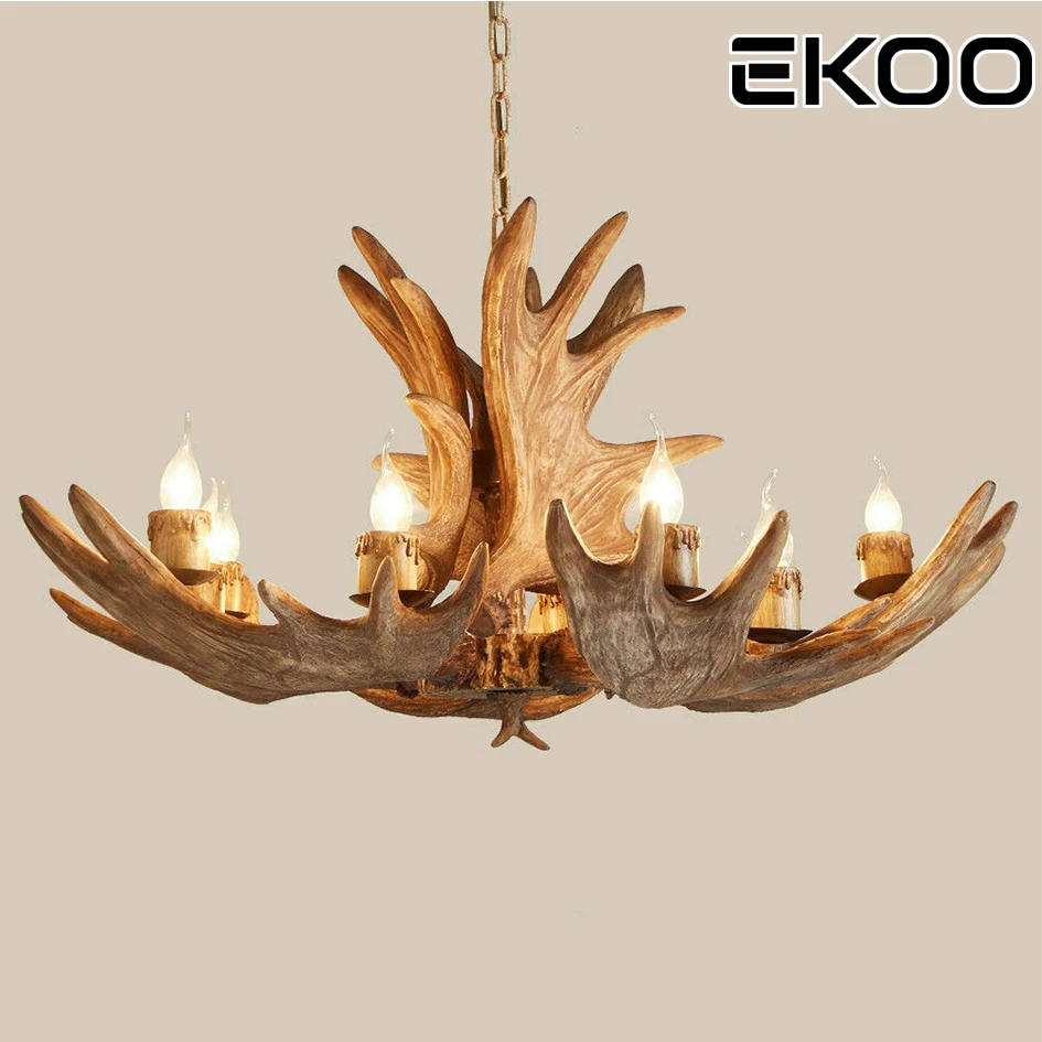 EKOO 10-Lights Resin Moose Antler Rust Candle Chandelier Vintage European Industrial Style for bedroom living room home lights | Освещение