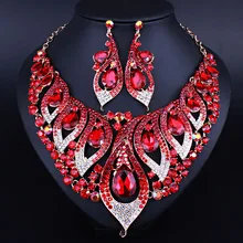 Joyería india Petunia forma Color Crystal rhinestone del Pendiente Del Collar de Moda Africana sistemas de La Joyería Nupcial