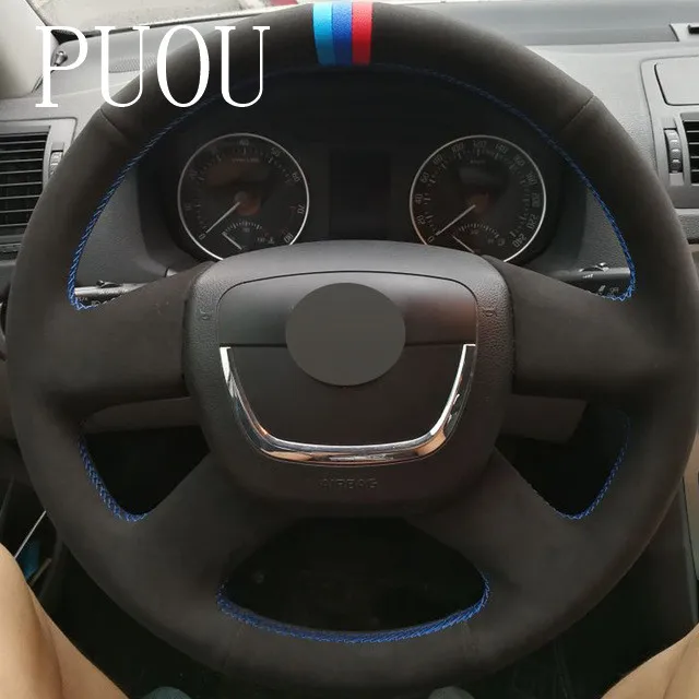 Черный замшевый чехол рулевого колеса автомобиля Puou для Skoda Octavia Superb 2012 Fabia a 5 a5 2013