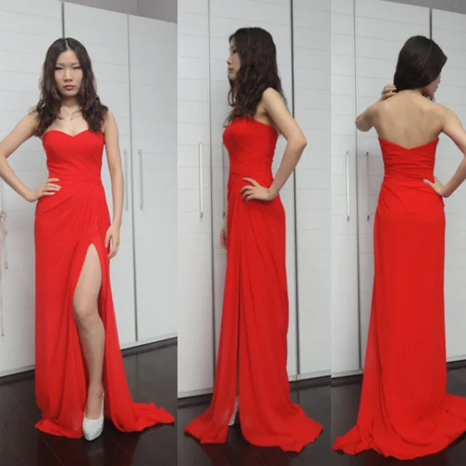 strapless prom dress with slit