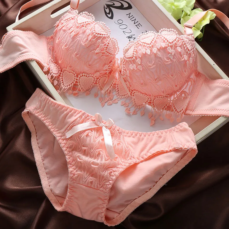 sexy lace tassle lingerie bra set - pink
