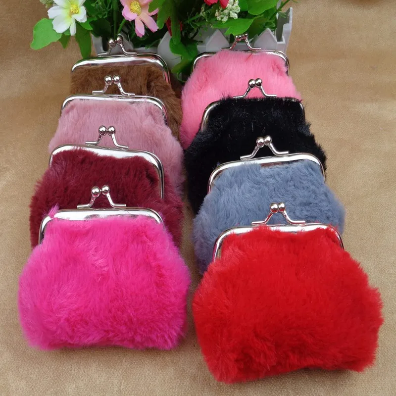 

Mini Unique Keychain Coin Purse Women Rabbit Fur Ball Plush Key Ring Holder Girls Bags Charm Women's Purse Wallet