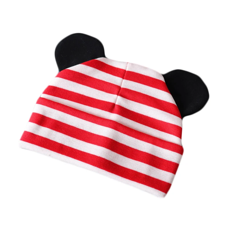 Модная хлопковая прочная чашка для мальчиков и девочек, мягкая теплая детская шапка с милыми ушками, дизайнерские весенне-осенние детские вязаные шапки, аксессуары - Цвет: red stripe