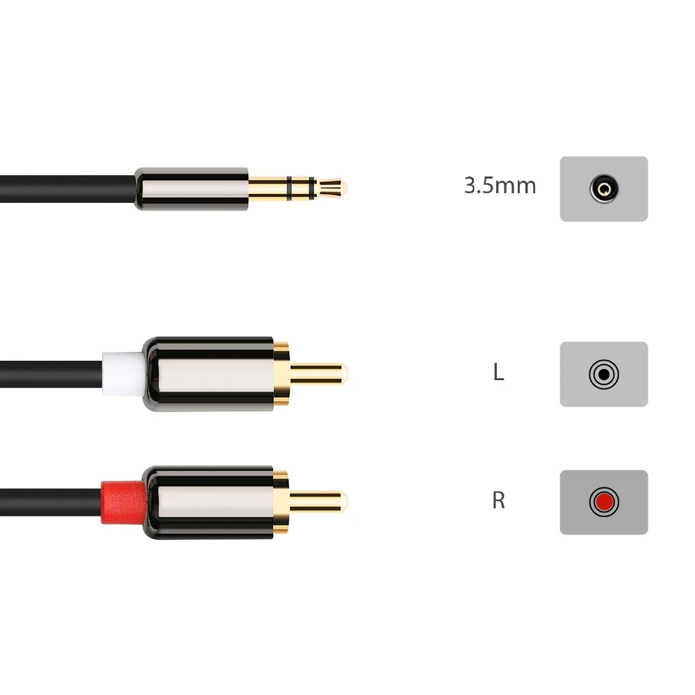 YUNCLOUD 3.5mm Jack Male to 2 RCA Male Audio Aux Cable for Amplifier Phone Headphone Speaker Car Audio Cable