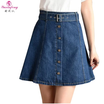 

Yuxinfeng Women Summer Denim Skirt 2019 High Waist Plus Size Belted Sexy Micro Mini Skirts Female A Line Jeans Skirt Female