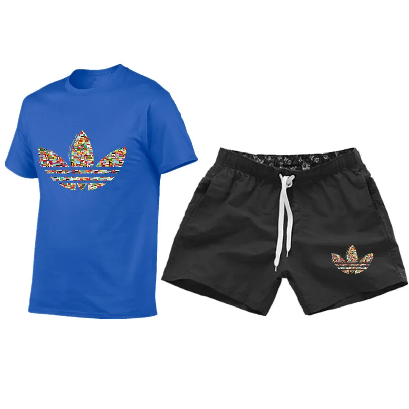 Summer new Sale Men's Sets T Shirts+Shorts Two Pieces Sets Casual Tracksuit 2019 Tide brand Tshirt Gyms Fitness Sportswears set