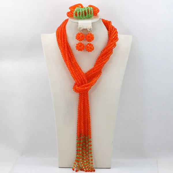 Последняя Мода ярко-красный Африканский Свадебный комплект ювелирных изделий из бисера Популярные нити индийский свадебный комплект ювелирных изделий GS289 - Окраска металла: Orange