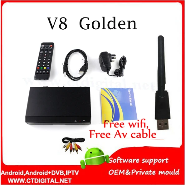 3pcs freesat v8 golden receptor de satelite dvb-s2+c+t2 youtube powervu iptv satellite receiver pro