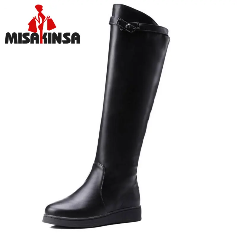 

FITWEE Round Toe Knight Boot Fashion Women Zipper Flat Knee Boots Ladies High Quality Warm Fur Footwear Shoes Size 34-43
