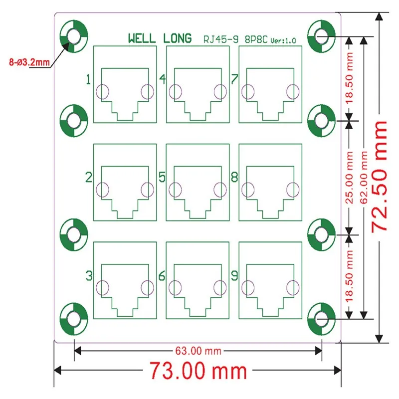 DIN рейку RJ45 Модуль, RJ45 8P8C Jack 9-Way Buss коммутационная плата, клеммный блок, разъем