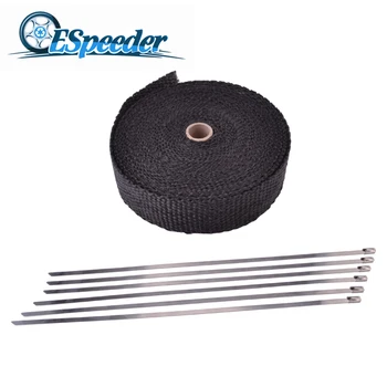 

ESPEEDER 2" X 50Ft Exhaust Pipe Header Heat Fiberglass Wrap Resistant Downpipe 6 Stainless Steel Ties Black Fit Car Motorcycle