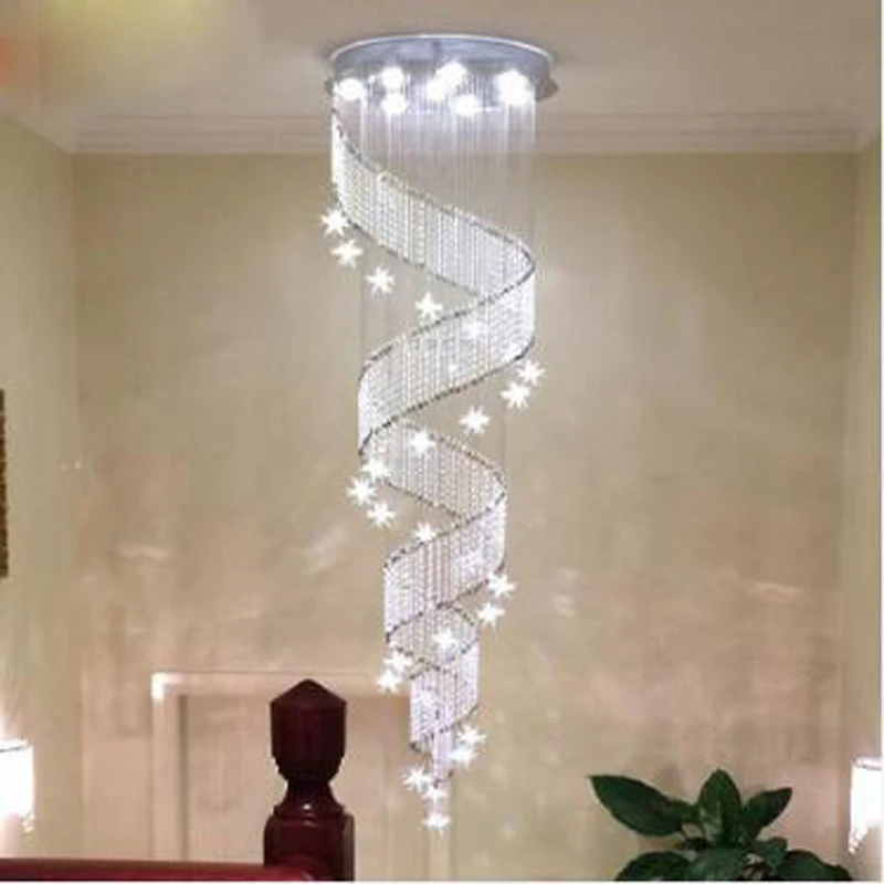 

Crystal chandelier round spiral Villa double staircase lamp long chandelier Living room lamp dinning lantern modern simple LED