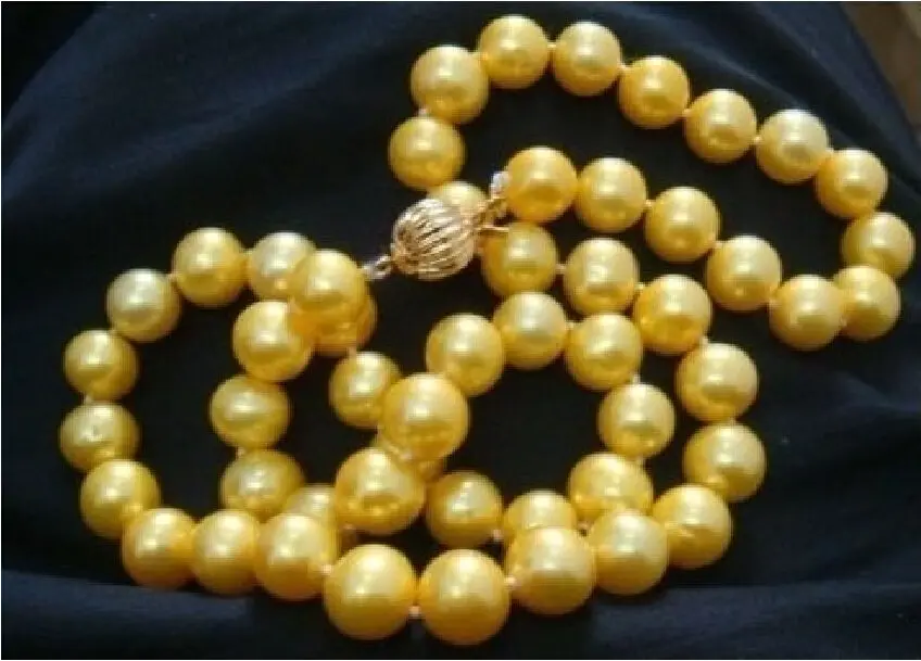 

hot + 10-11mm genuine natural golden south sea pearl necklace 18