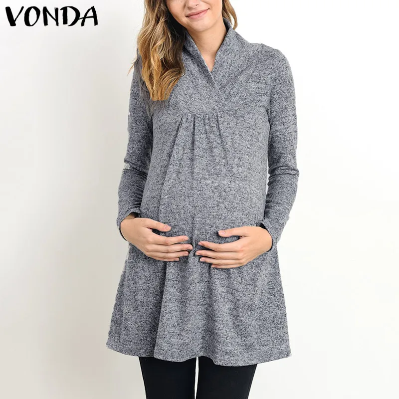 VONDA 2018 Spring Autumn Maternity Clothings Pregnant Women Casual Loose Long Sleeve Blouses Shirts Pregnancy Plus Size Tops VONDA 2018 Spring Autumn Maternity Clothings Pregnant Women Casual Loose Long Sleeve Blouses Shirts Pregnancy Plus Size Tops