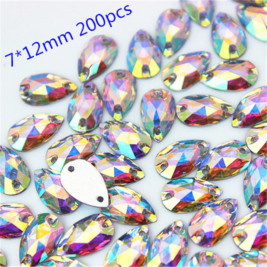 200-30pcs/bag Crystals AB Rhinestones trim Flat Back sewing 2 Hole Stones Resin Beads For DIY Wedding Dress Decoration 8Y668