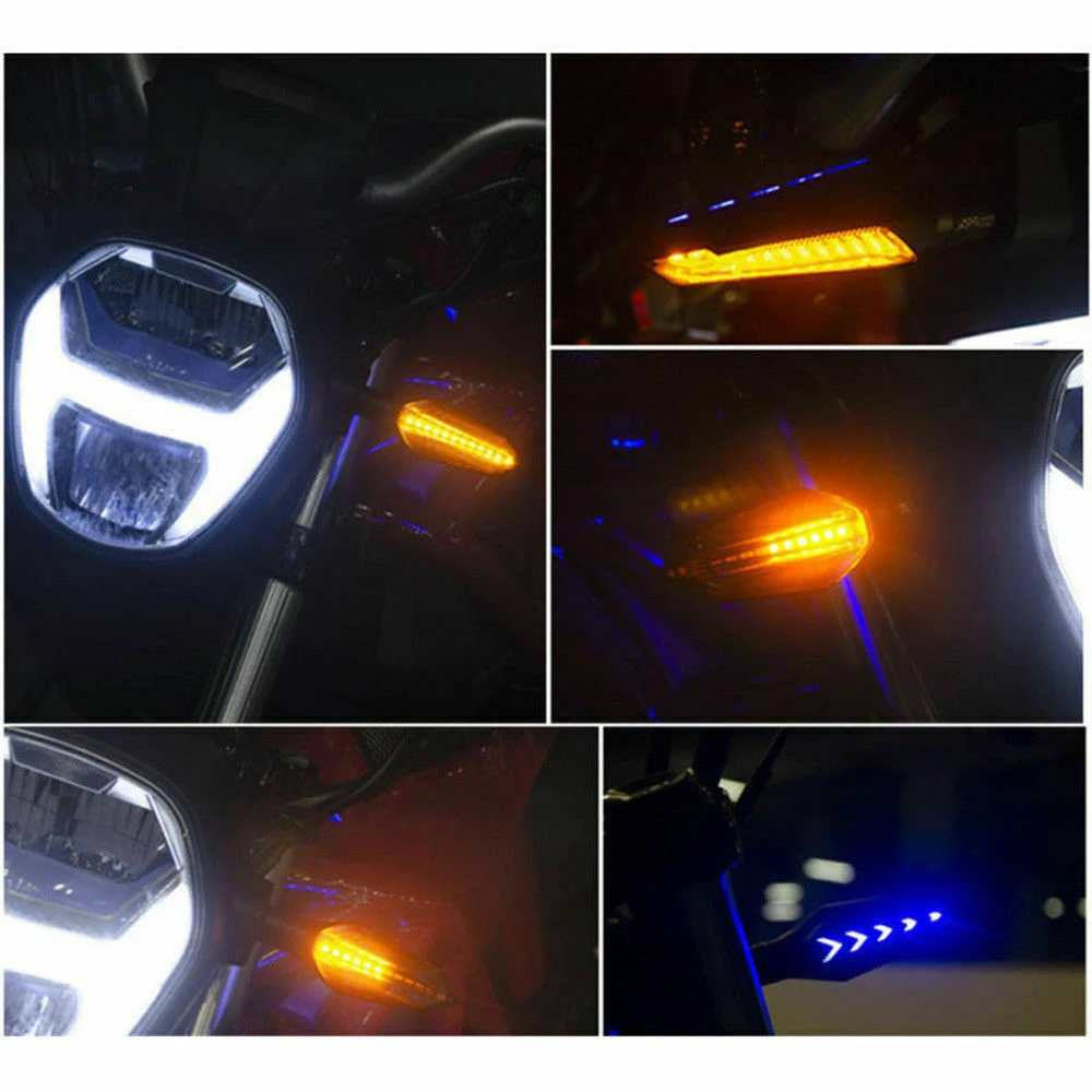 2 шт. Янтарь мотоцикл поворотные сигнальные огни с синим течащим индикатором 17 светодиодный лампочка подходит для универсального мотоцикла