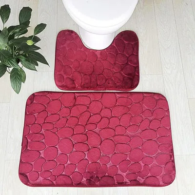2 шт каменный Противоскользящий коврик для ванной набор кораллового флиса абсорбирующий коврик для ванной комнаты туалетный коврик туалет пьедестал ковер - Цвет: wine red