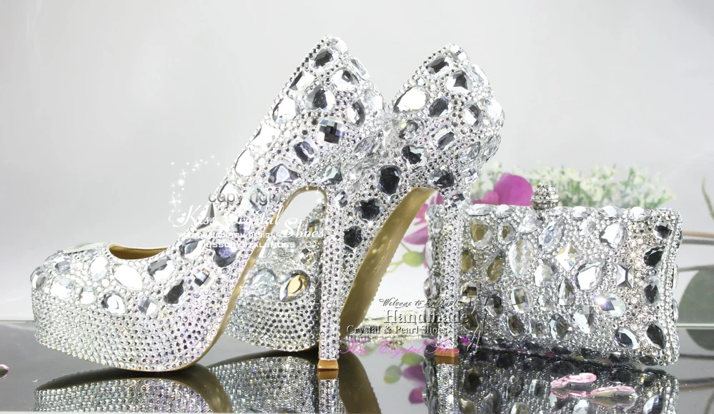 New Fashion Handmade Cinderella Silver Wedding Shoes Platform New Fashion Handmade Cinderella Silver Wedding Shoes Platform And Bags To Match In Women S Pumps From On Aliexpress Alibaba Group