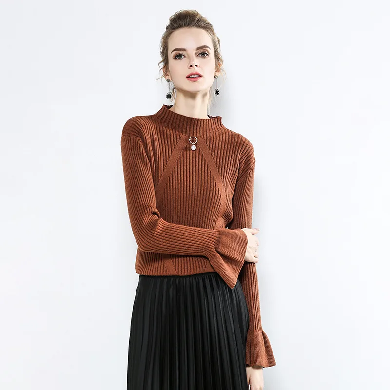 Yovamoo Knitwear Women 2018 Autumn Winter Vintage Flare Sleeve Solid Color Slim Basic Pullover Knitted Sweater Sueter Mujer Yovamoo Knitwear Women 2018 Autumn Winter Vintage Flare Sleeve Solid Color Slim Basic Pullover Knitted Sweater Sueter Mujer