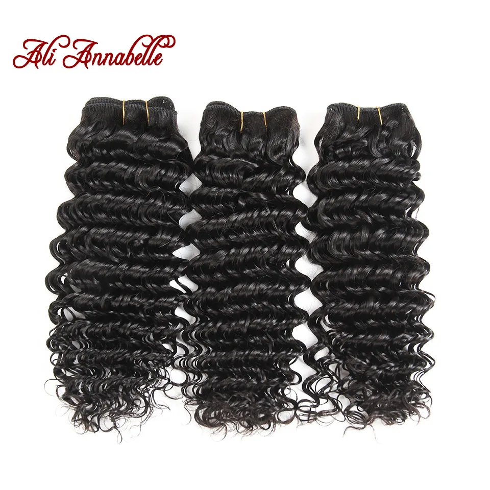 

ALI ANNABELLE HAIR Deep Wave Brazilian Human Hair Weave Bundles 3 Bundles Remy Human Hair Weaving 100% Hair Extension