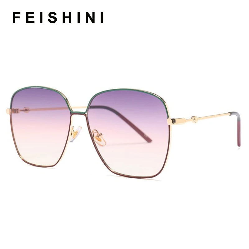 FEISHINI Celebrity Protable Quality Sunglasses Women Oversized Square Glasses Brand Design Luxury Sunglass Top Gradient Vintage