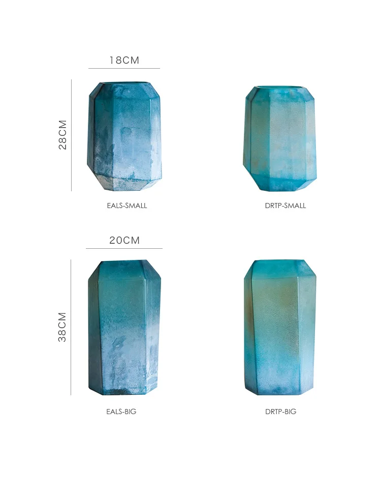 Ретро голубое мелкое украшение для стеклянной вазы для дома высокие вазы для цветов ручной работы в американском стиле Настольная Ваза с геометрическим орнаментом острое 3,65 кг