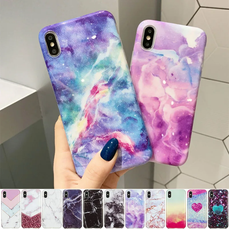 

Fashion Colorful Marble Phone Case For iPhone 7 Plus 8 6S 6 Case For iPhone XS Max XR X Back Cover Silicon Soft TPU Capa Funda