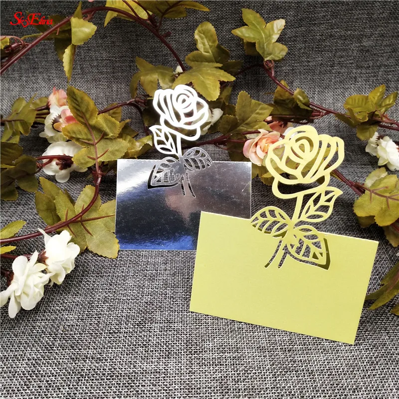 

50pcs Carved Rose Flower Party Table Mark Name Place Card for Wedding Birthday Banquet Decoration Event Party Supplies 6Z SH222