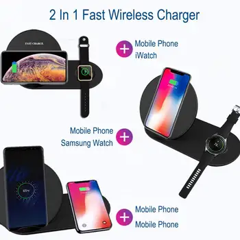 

2 In 1 Fast Charging Qi Wireless Charger For iphone iwatch Samsung Watch Fast Wireless usb Smart Phone Adapter