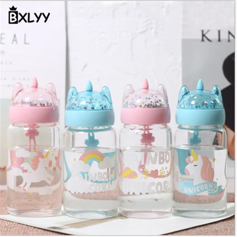 

BXLYY Sequined Unicorn Glass Water Bottle Korea Creative Trend Portable Water Bottlewedding Favors and GiftsWater Bottle Sport6z